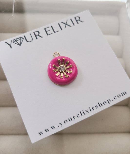 Gold Pink flower charm