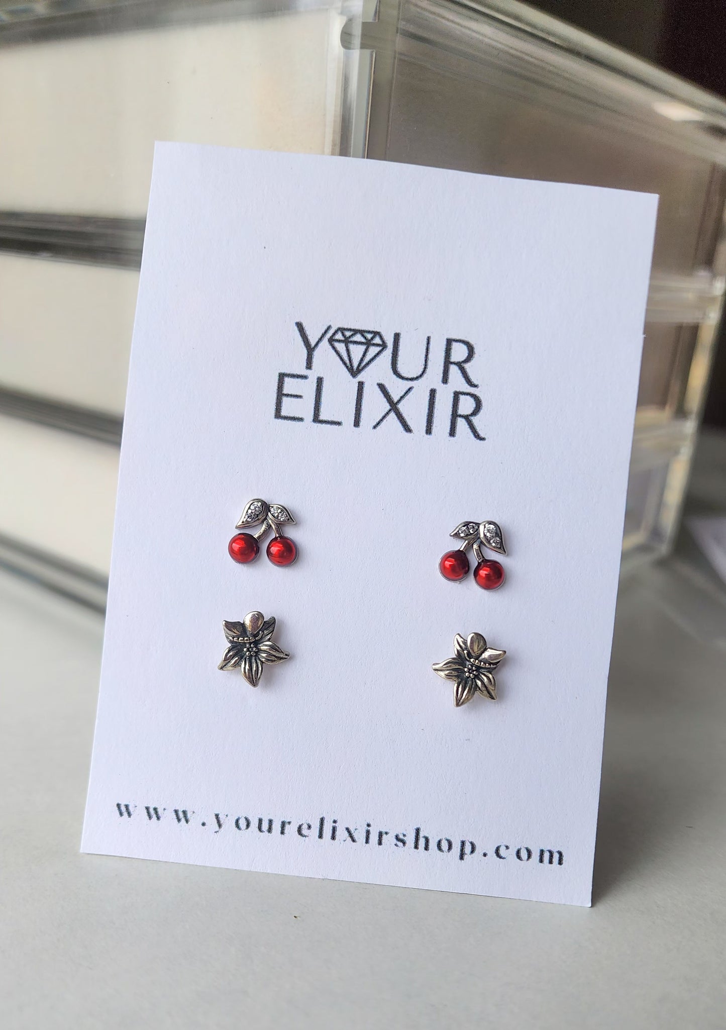 Bundle Sterling Silver Cherry + flower Earrings