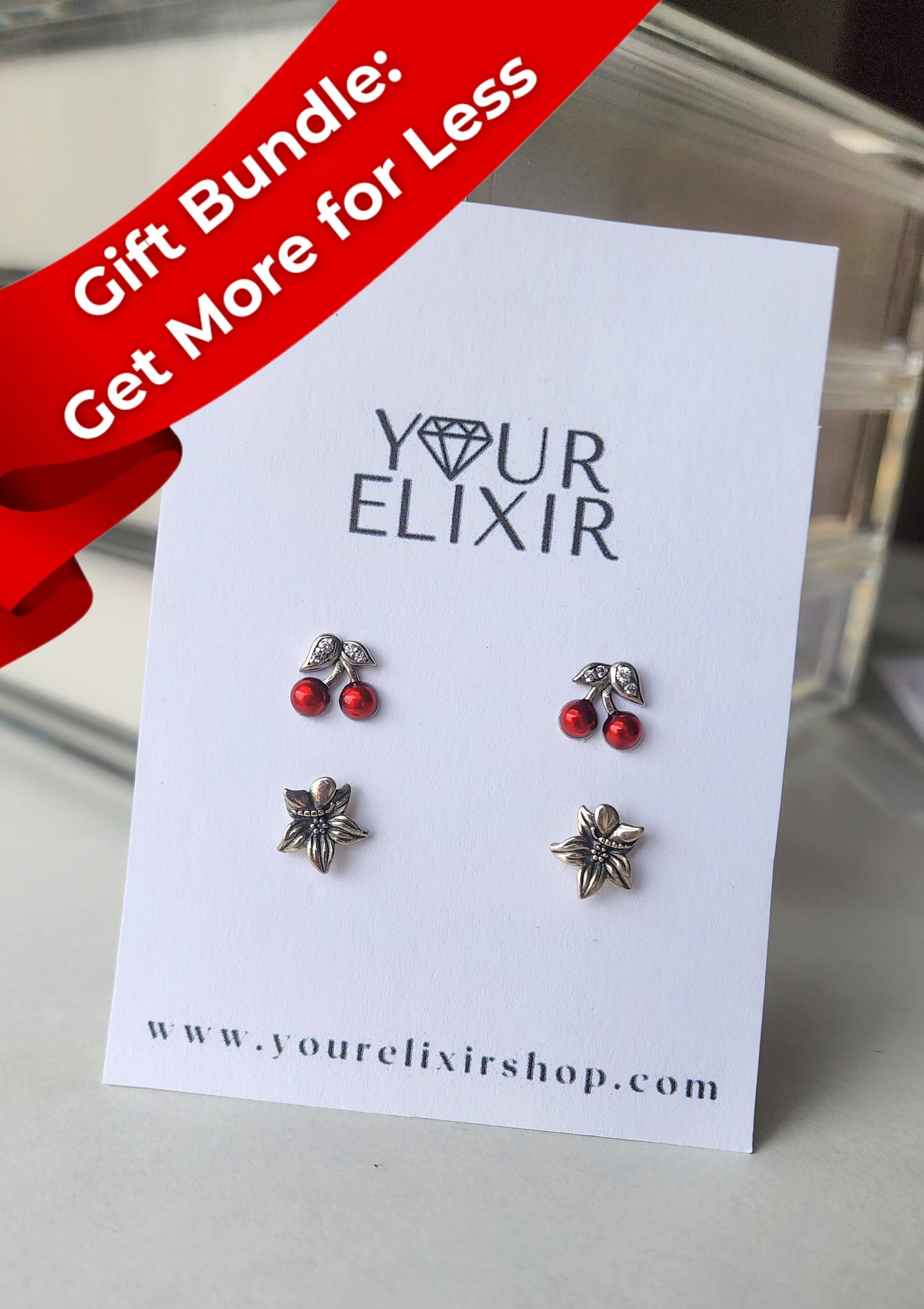 Bundle Sterling Silver Cherry + flower Earrings