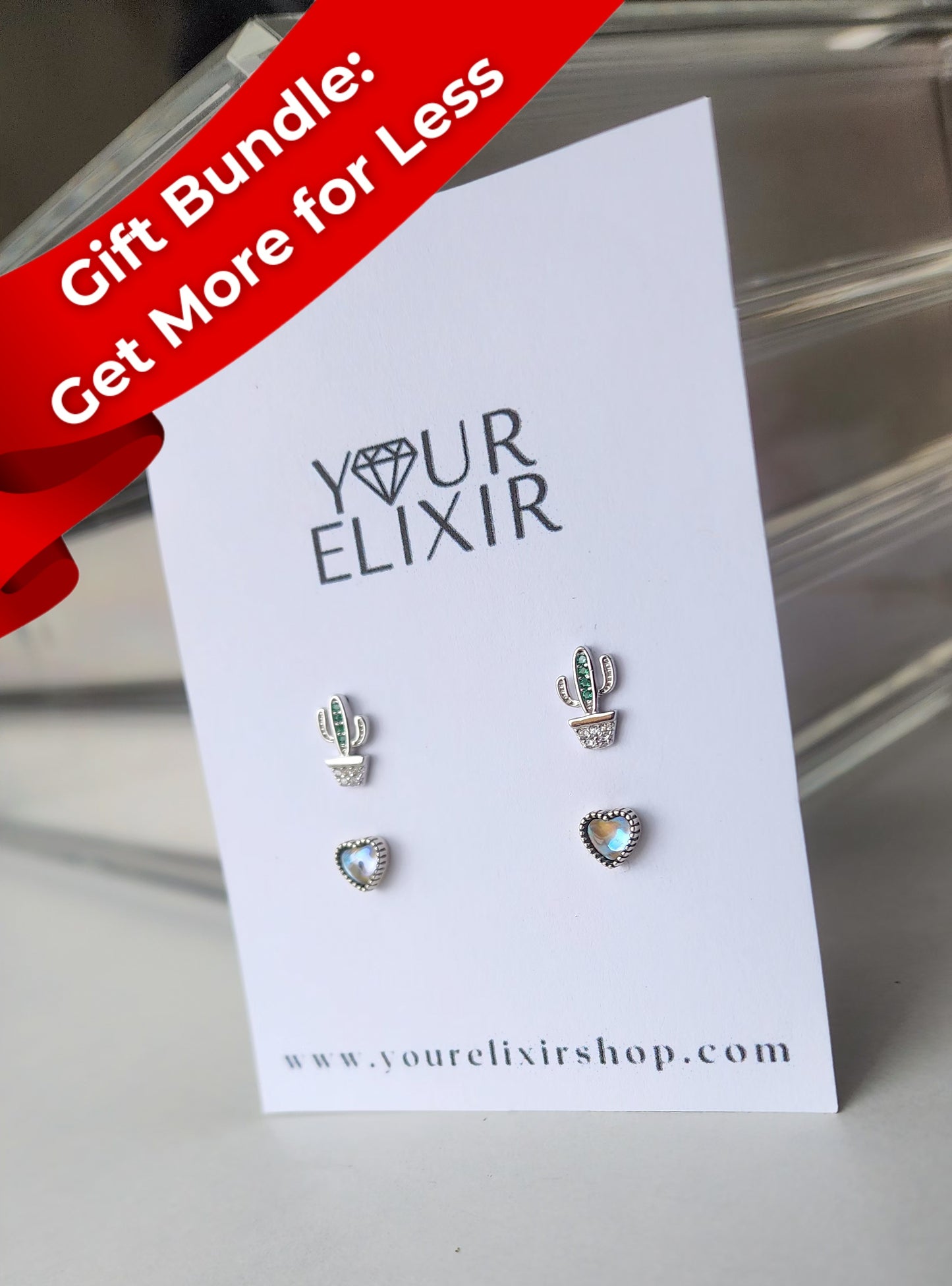 Bundle Sterling Silver Cactus + Heart Earrings