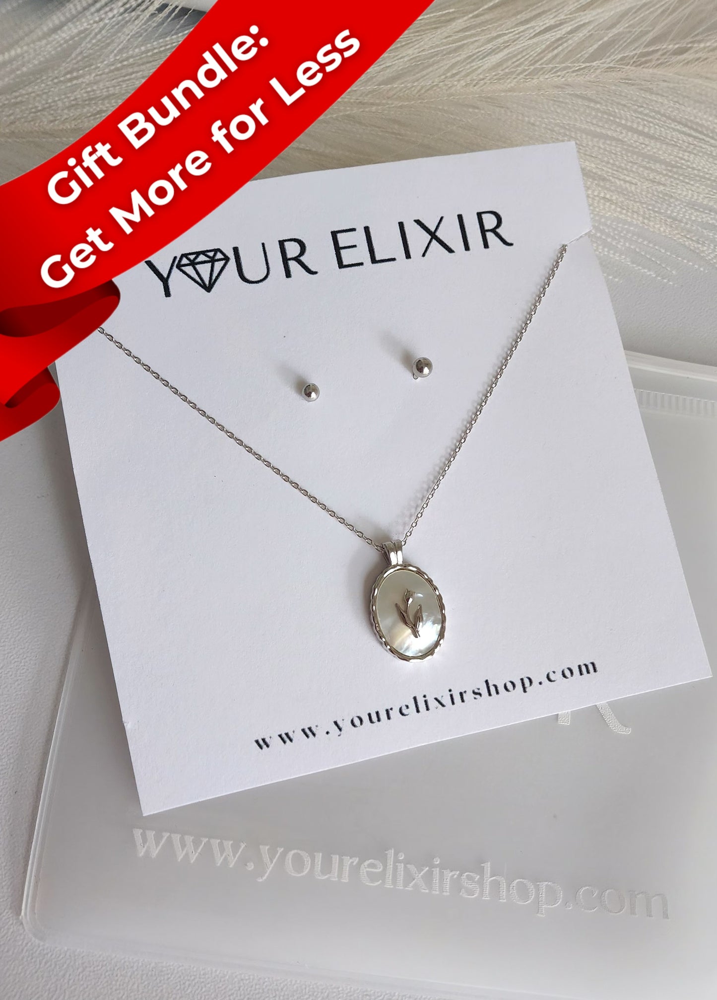 Bundle Sterling Silver Tulip Pendant Necklace + mini stud