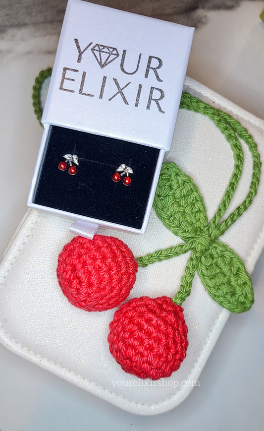 Bundle Earrings (Silver 925) & Hanging Crochet Cherry 🍒