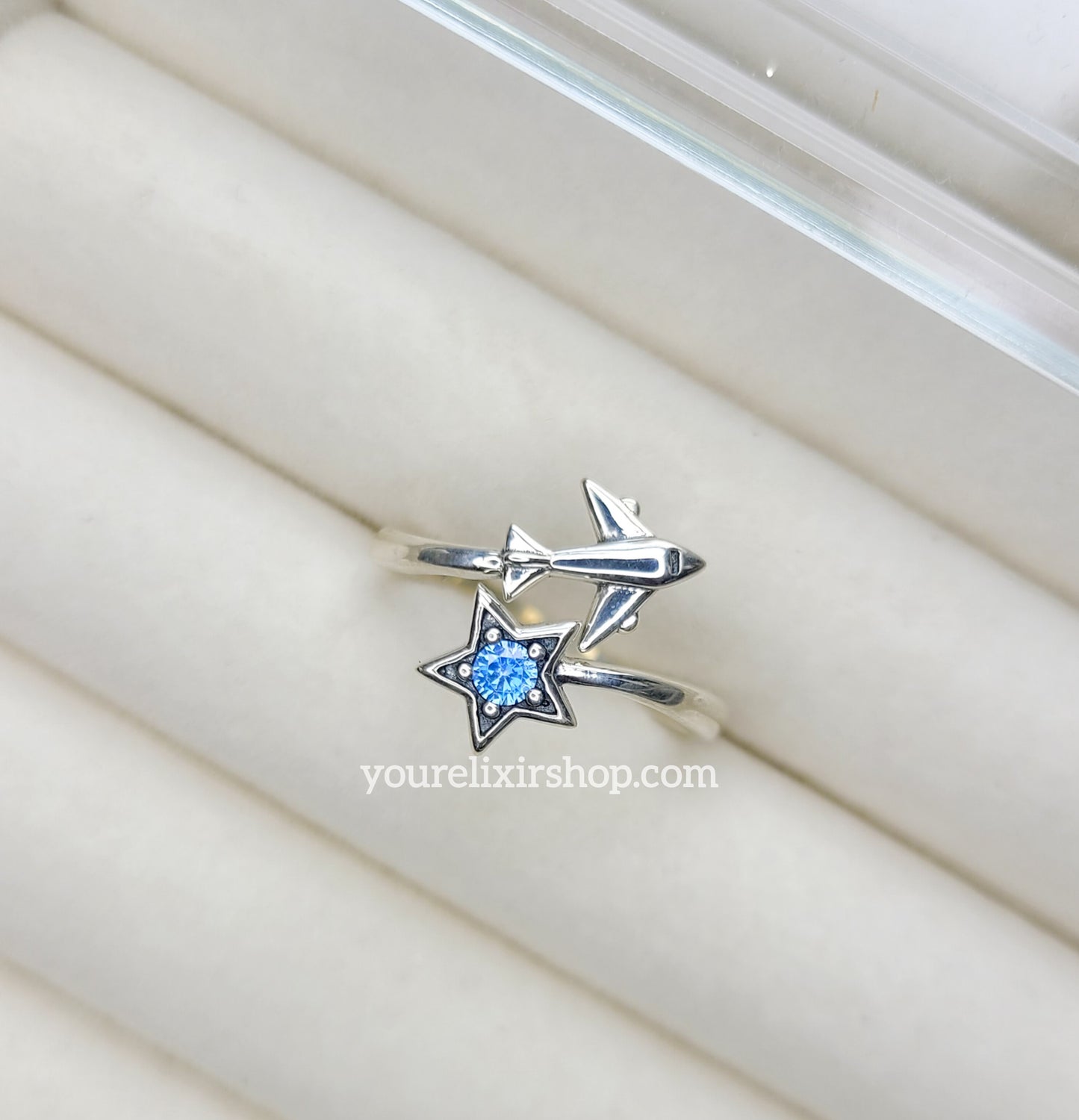 Sterling Silver Blue Airplane Ring