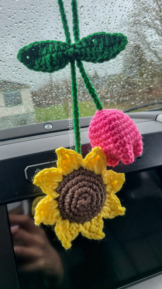 Girasol y tulipán colgantes de crochet 🌻🌷