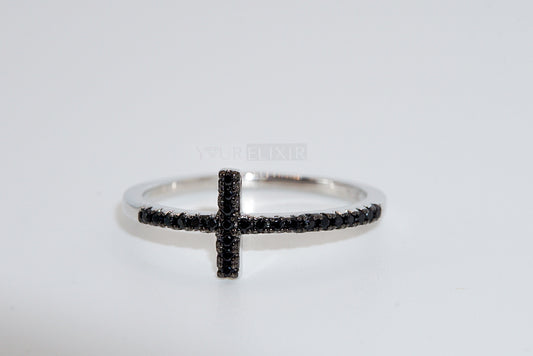 Sterling Silver Black Cross Ring