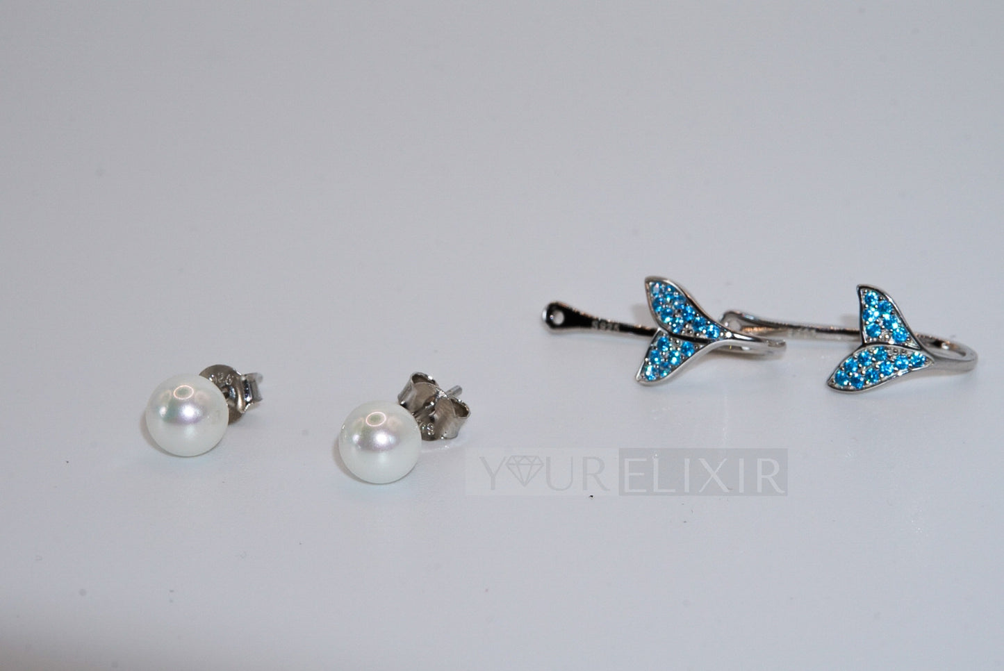 Sterling Silver Mermaid Tail and Pearl Earrings